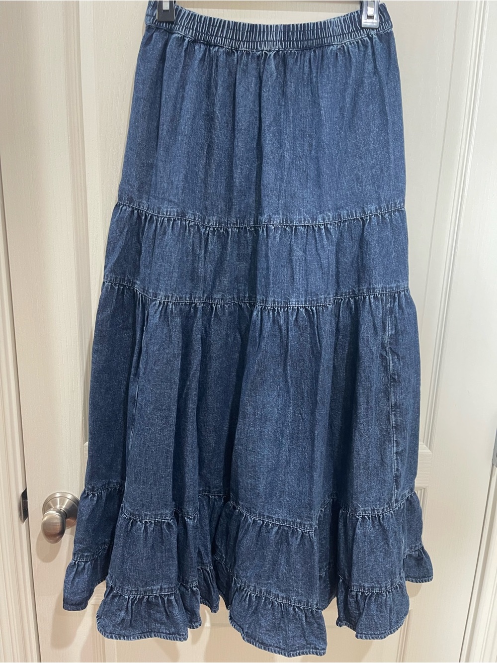 American Eagle Outfitters Denim Tiered Maxi Skirt - Dark Blue